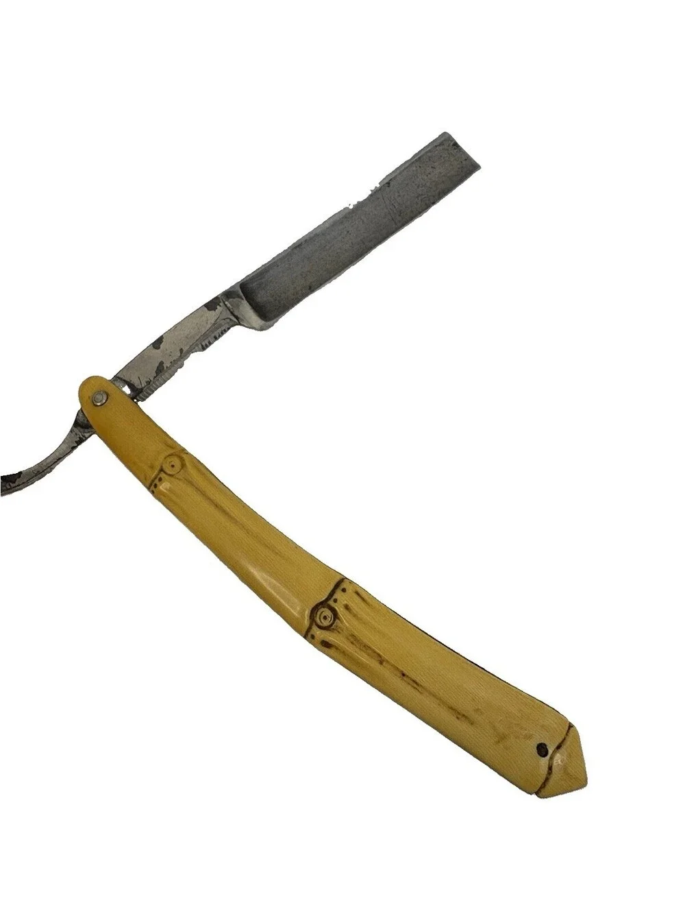 Vintage Straight Edge Razor Yellow Bamboo Style Molded Scales Germany Case